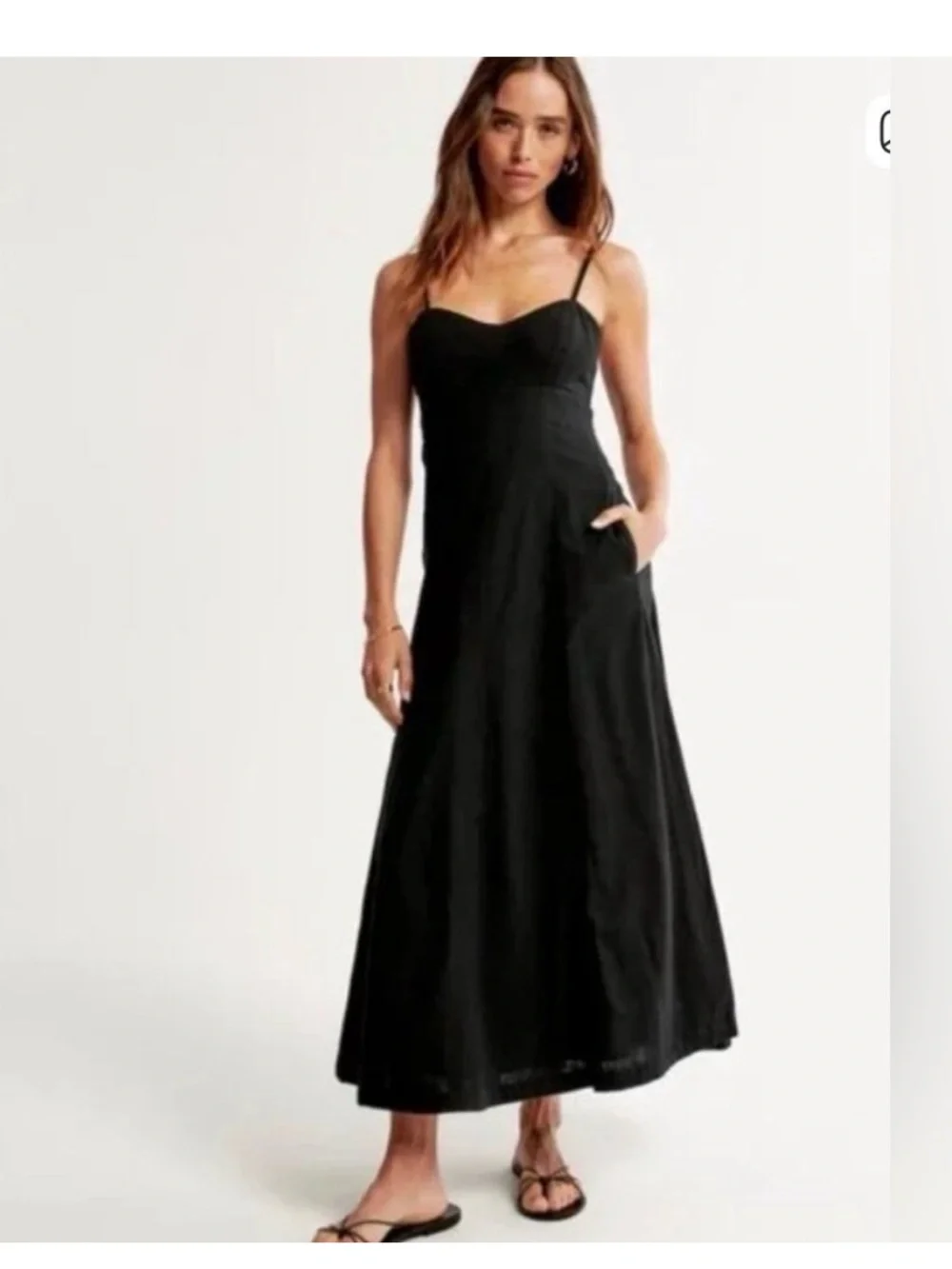 Abercrombie & Fitch Black Linen Blend Maxi Dress, Size XXS